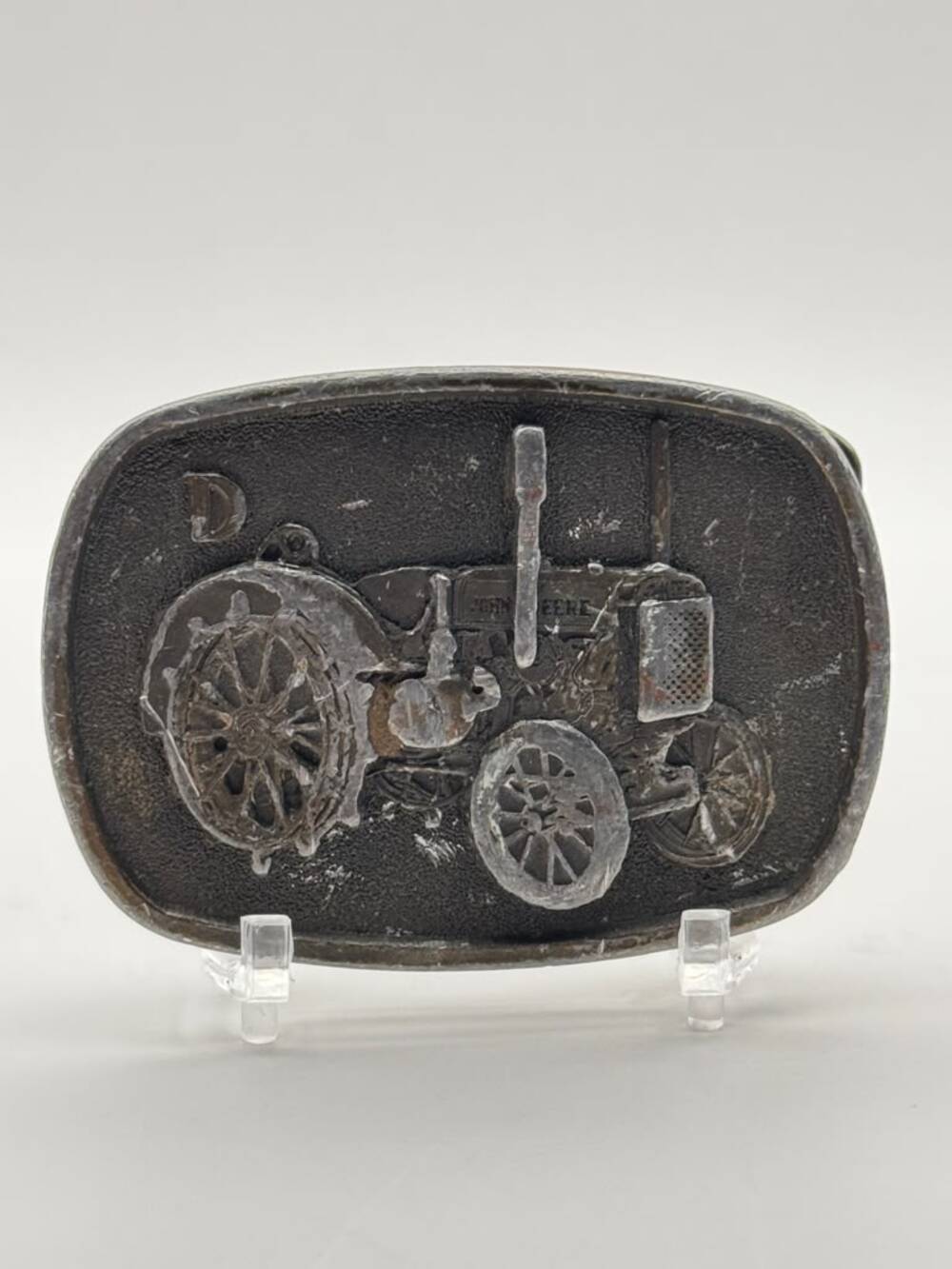 John Deere 4931 Model D Belt Buckle Vintage Tractor Scene Oval Western Cowboy